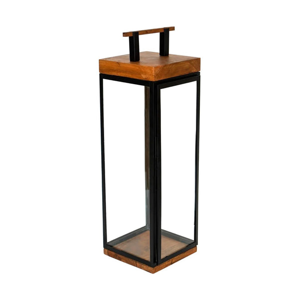 Grace Tall Lantern in Acacia Wood and Black Large