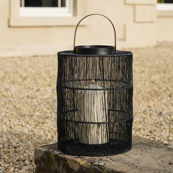 Portofino Wirework Lantern with Glass Insert Black Large