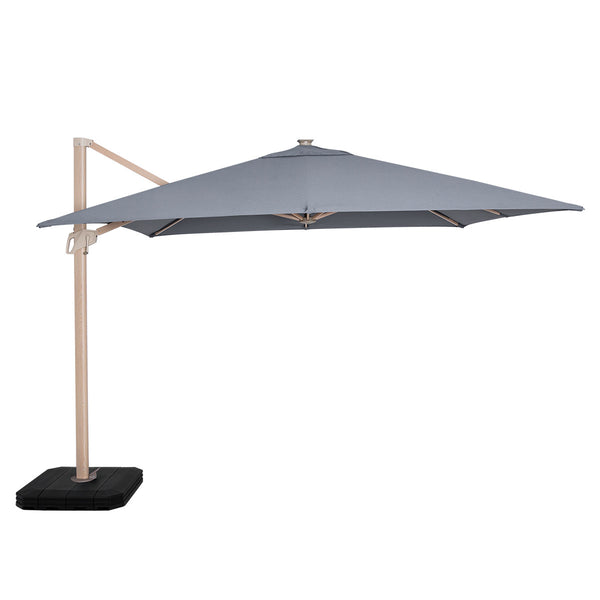 Zeus LED Square Wood Effect Cantilever Parasol in Grey