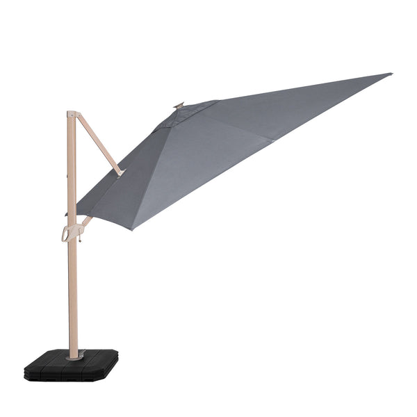 Zeus LED Square Wood Effect Cantilever Parasol in Grey