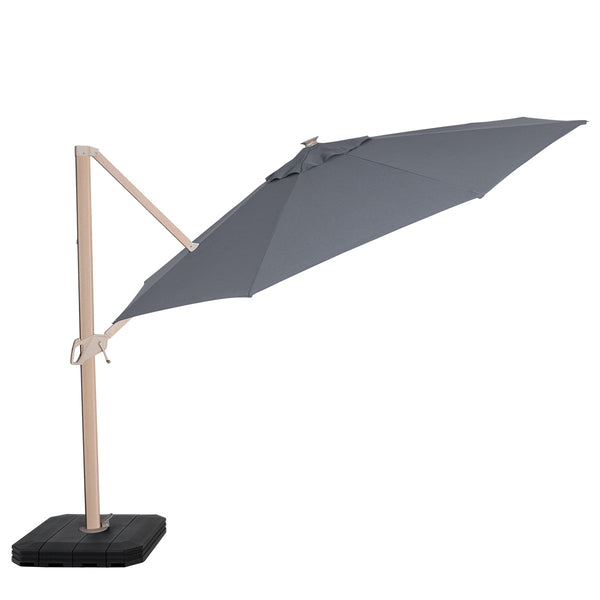 Zeus LED Round Wood Effect Cantilever Parasol in Grey
