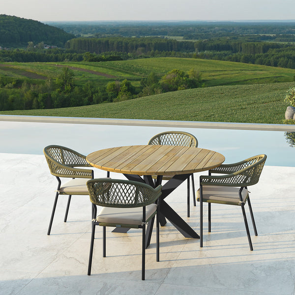 Bali Rope Weave 4 Seat Round Fixed Dining Set in Sandstone