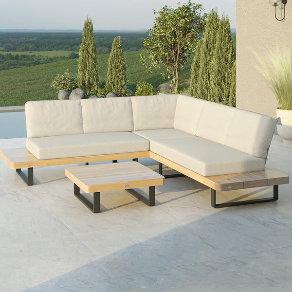 Bali Wood Platform Corner Sofa Set in Sandstone