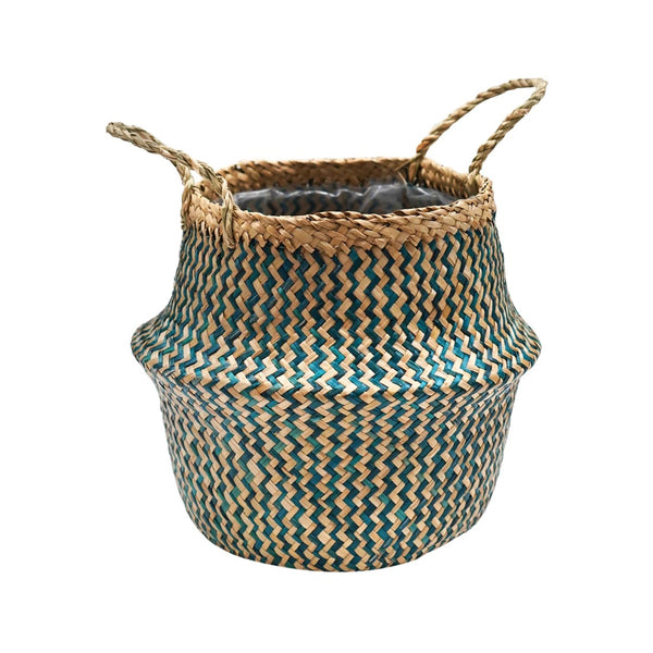 Seagrass Chevron Teal Lined Basket