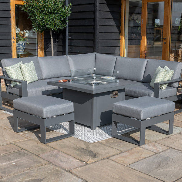 Amalfi Small Corner Group With Fire Pit Table in Grey