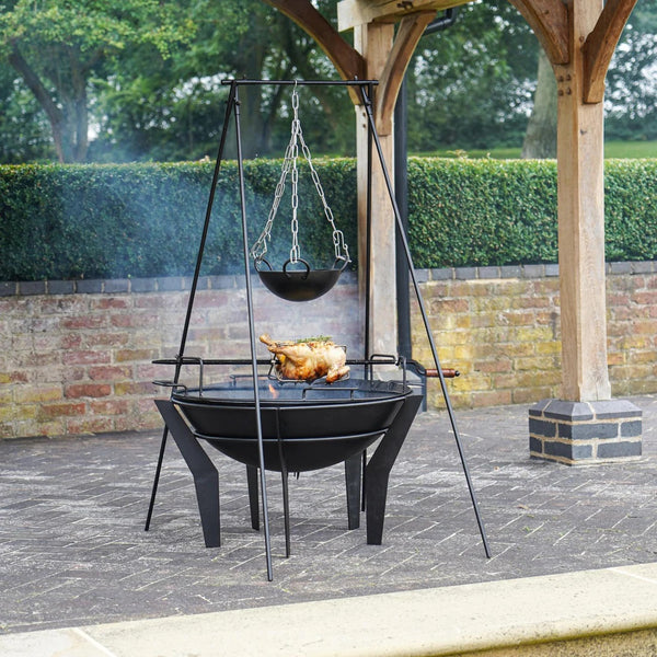 Outdoor Metal Kendal Fire Pit on Stand in Black