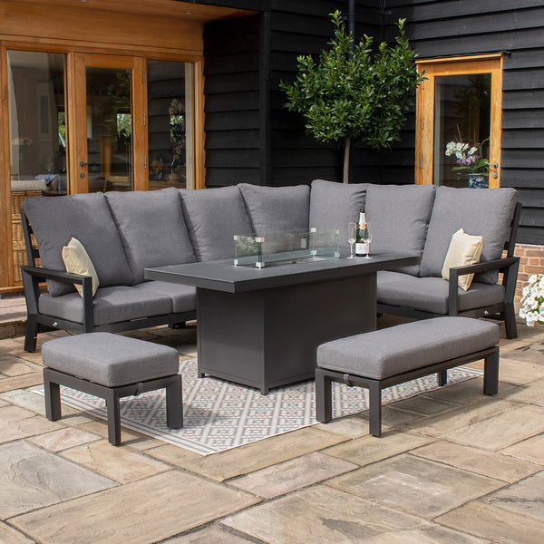 Manhattan Reclining Corner Dining Set with Fire Pit Table