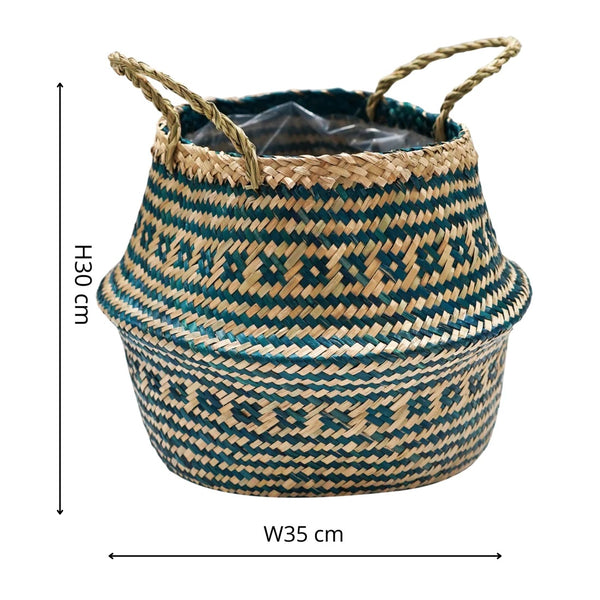 Seagrass Tribal Teal Lined Basket
