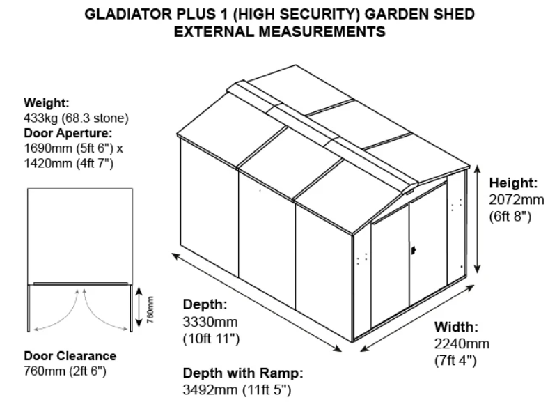 7ft x 11ft Metal Shed (The Gladiator P1)