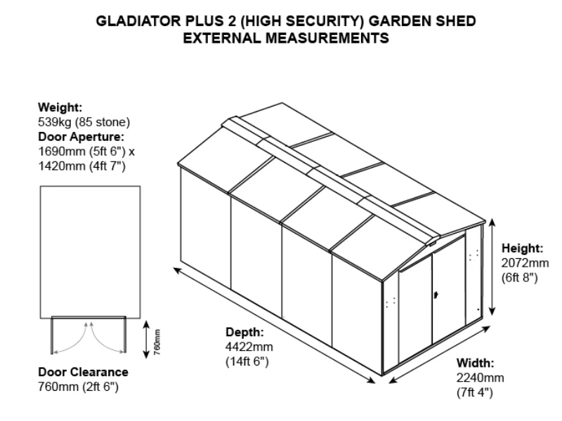 7ft x14ft Metal Shed (The Gladiator P2)