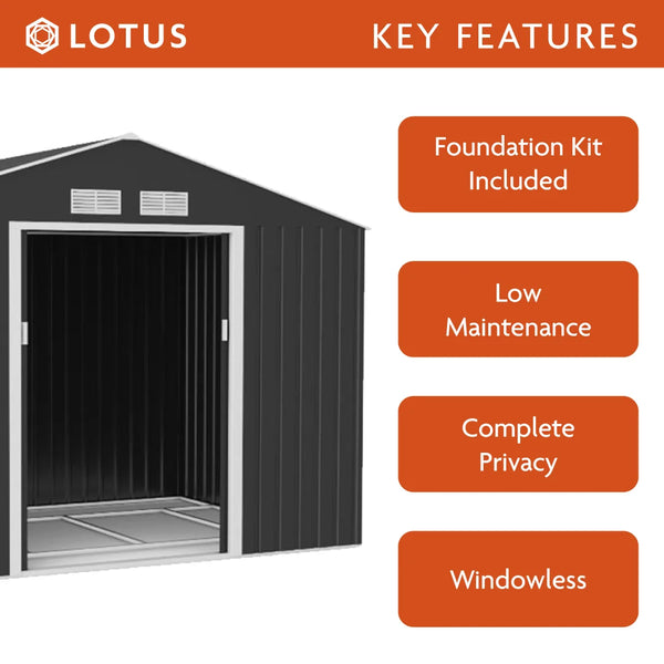 7ft x 4ft Lotus Hera Apex Metal Shed Including Foundation Kit