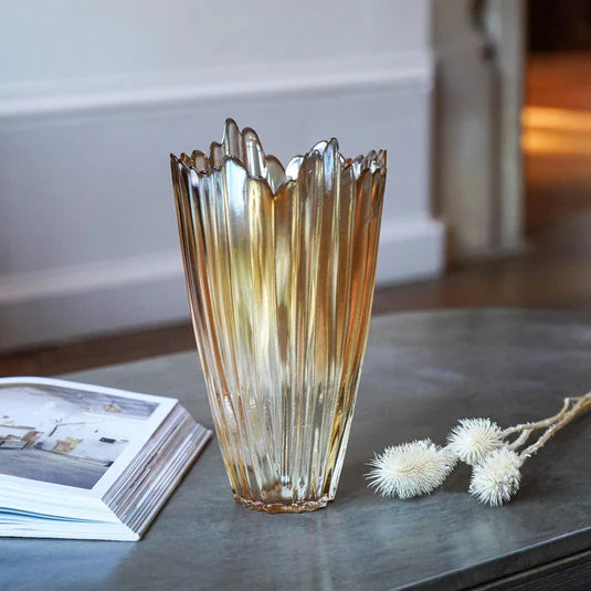 Amber Rippled Glass Vase 30cm