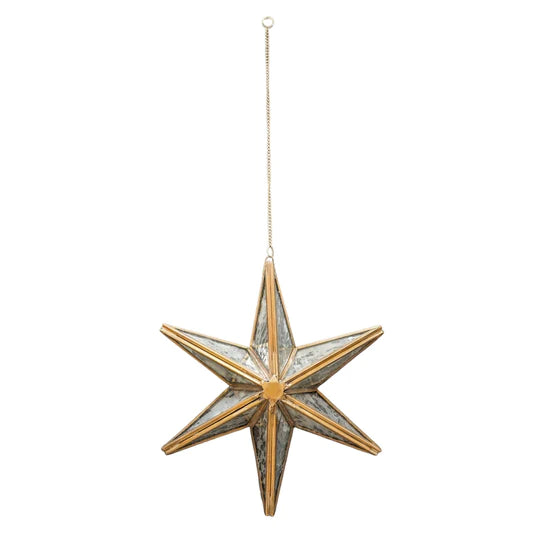 Hanging Antique Brass Mercury Glass Star
