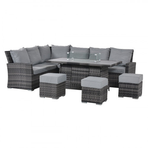 Kingston Corner Dining Set with Fire Pit in Grey