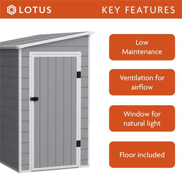 6ft x 4ft Lotus Veritas Lean To Plastic Shed Light Grey With Floor