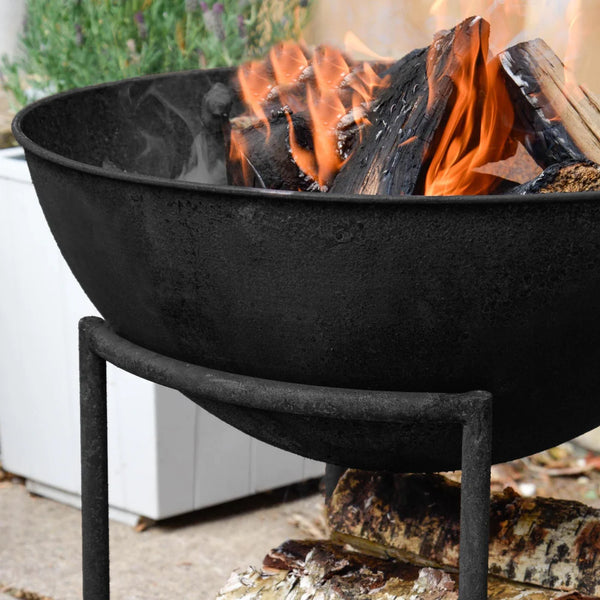 Outdoor Cast Iron Fire Pit on Stand in Black Iron Small