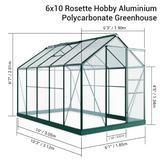 Rosette Hobby Aluminium Polycarbonate Greenhouse 6ft x 10ft