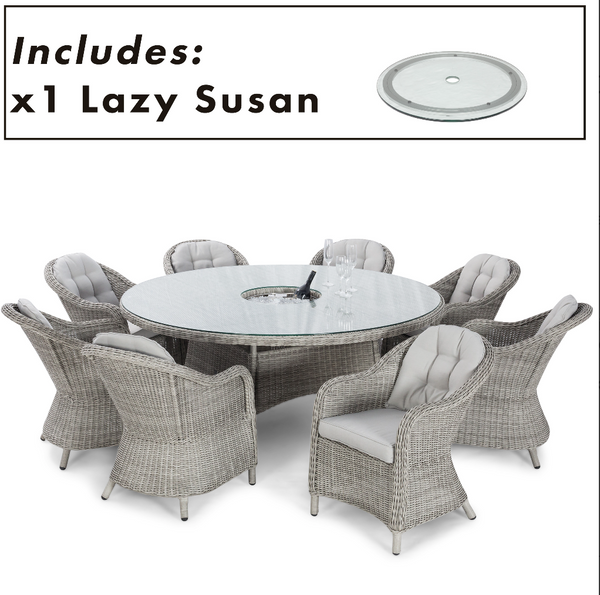 Oxford 8 Seat Round Ice Bucket Dining Set with Heritage Chairs Lazy Susan