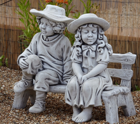 Town Boy and Girl on Bench
