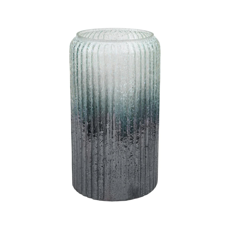 Verre Tall Frosted Ribbed Glass Atlantic Blue Vase