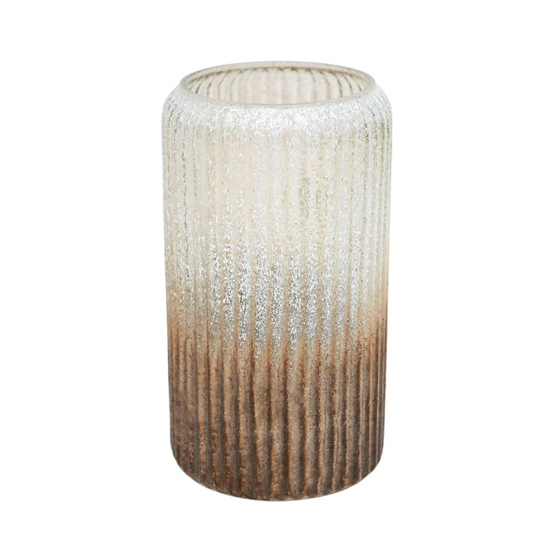 Verre Tall Frosted Ribbed Glass Gold Vase