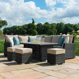 Kingston Corner Dining Set with Fire Pit in Brown