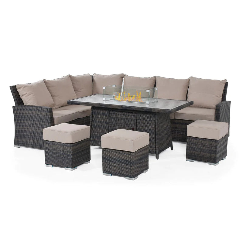 Kingston Corner Dining Set with Fire Pit in Brown