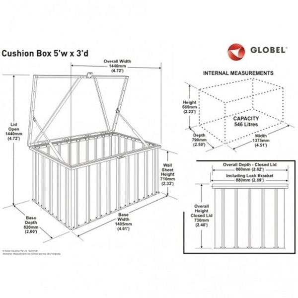 Globel 5ft x 3ft Metal Storage Cushion Box in Green