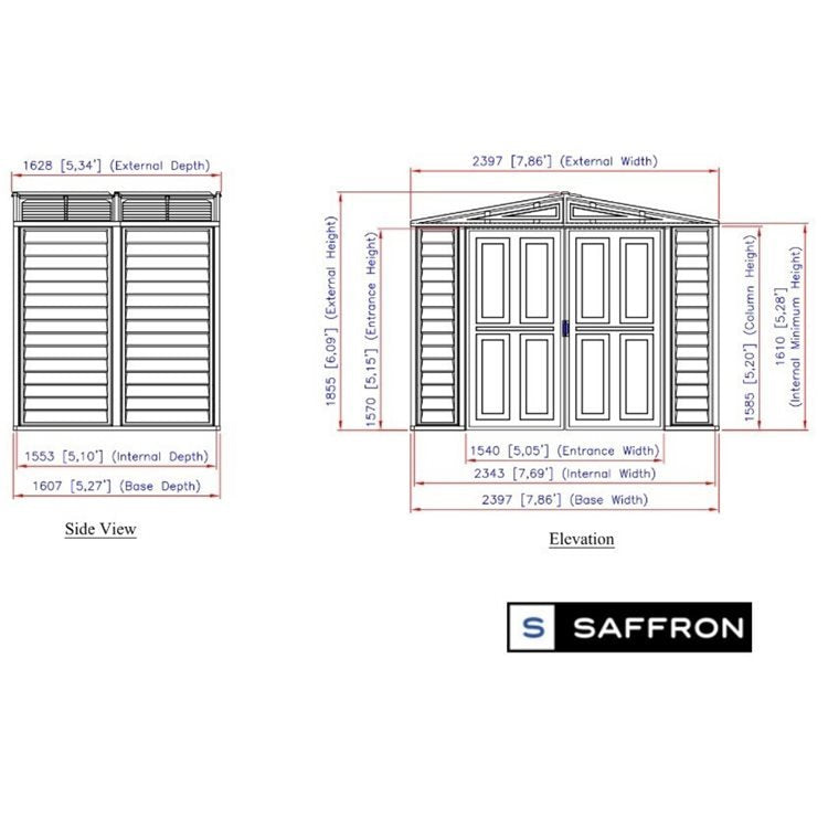 8ft x 5.3ft Saffron Vinyl Garden Shed with Foundation Kit